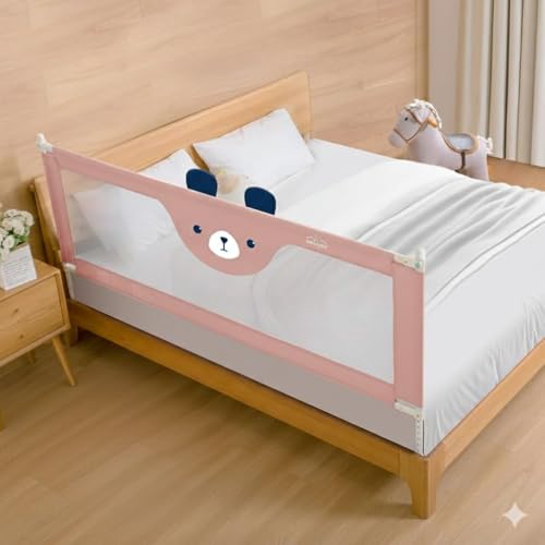 Image of SAFE-O-KID 1 Side Bed Rail (6 Ft /182 cm) with 1-Year Warranty | Bed Railing for Baby Safety |Adjustable Height & Portable | Bed Protector for Baby Falling - Pink