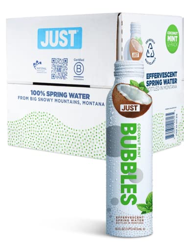 Image of JUST Bubbles Coconut Mint - Pure Premium Sparkling Spring Water in a Fully Recyclable Reusable Eco-Friendly Bottle - 100% Mountain-Sourced Carbonated Water with Naturally Occurring Minerals, 16 Fl Oz (Pack of 12)
