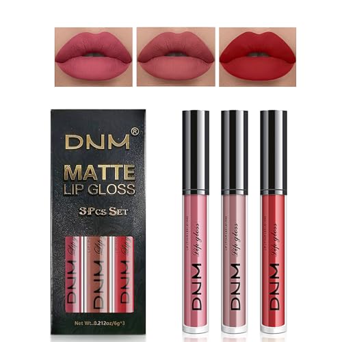 Desing Wish 3 Piezas Pintalabios Permanente Rojo Labiales Mate Larga Duracion Labial Lip Tint Gloss Stain Brillo Tinta Barra de Labios Tinte Labios Lipstick Set Kit Maquillaje Mujer Regalo Cumpleaño