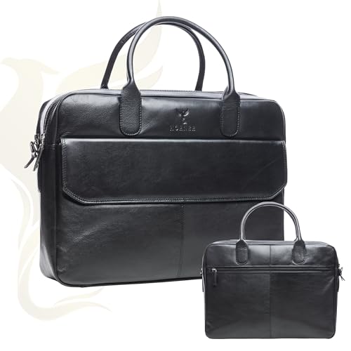 Sac d'affaires en cuir véritable noir Hörner Düsseldorf pour ordinateur 16"