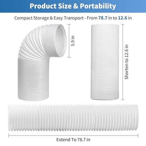 Image of Yipoch 5.9 Inch Portable Air Conditioner Hose Length up to 59 inch, Anti-Clockwise Thread Portable Ac Hose Compatible with Haier, LG, Delonghi and More