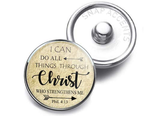 Choose a Color | All Things Through Christ Jesus Snap Jewelry 18MM Bible Scripture Verse Christian Ginger Charm Button Fits Necklaces, Bracelets, Keychains, Rings