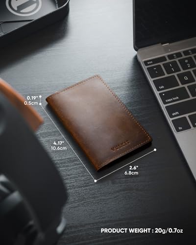 Image of VULKIT Genuine Leather Business Card Holder 2 Sided Slim Business Name Card Organizer for Men or Women, up to Hold 20 cards (Genuine Dark Brown)