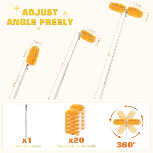 Image of 6 ft Extendable Duster Handle with 20 Pcs, 360 Heavy Duty Duster Refills Kit for Swiffer, 4X Electrostatic Microfiber for Cleaning Home, Effortlessly Reach Ceilings, Fans & Hard-to-Reach Areas