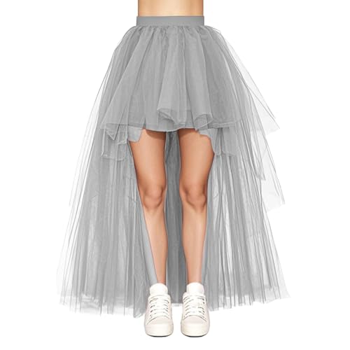WDPL Women's High Low Long Tutu Tulle Bustle Skirt Elastic Waist Festival Party Skirt