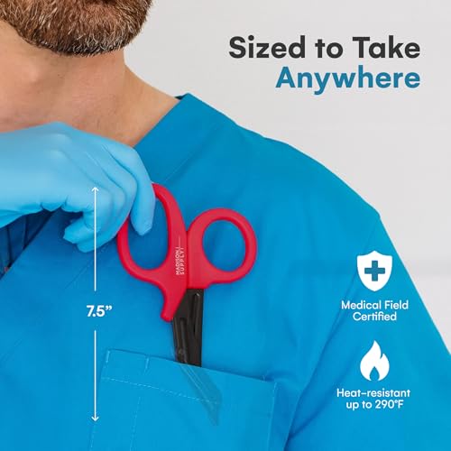 Image of Madison Supply Trauma Shears Red - 7.5 Inch EMT and Nurse Scissors with Quality Stainless Steel, Fluoride-Coated Non-Stick Blades, High-Impact Handles - 2 Pack Trauma Scissors (Black /Red)