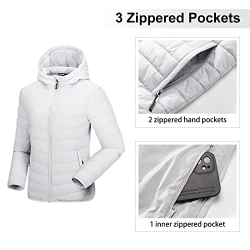 Image of Outdoor Ventures Women's Packable Lightweight Full-Zip Puffer Jacket with Hood Quilted Winter Coat