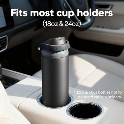 Image of ENCOOL Leakproof Insulated Water Bottle with Straw Dual-Sip Water Bottle Bag-Safe Design for Work, Commute & Gym - Keeps Drinks Cold All Day, 32 oz, Jet Black