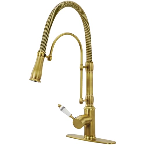 Brass Kitchen Faucets with Pull Down Sprayer Brushed Gold Single Handle Kitchen Sink Faucet Classic Kitchen Faucet Champagne Bronze Farmhouse Faucet with 360 Rotating Function