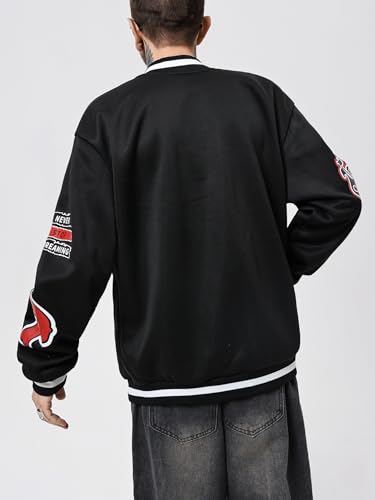 Image of SOLY HUX Men's Varsity Jacket Letter Graphic Long Sleeve Baseball Bomber Jacket with Pockets Black Letter Small