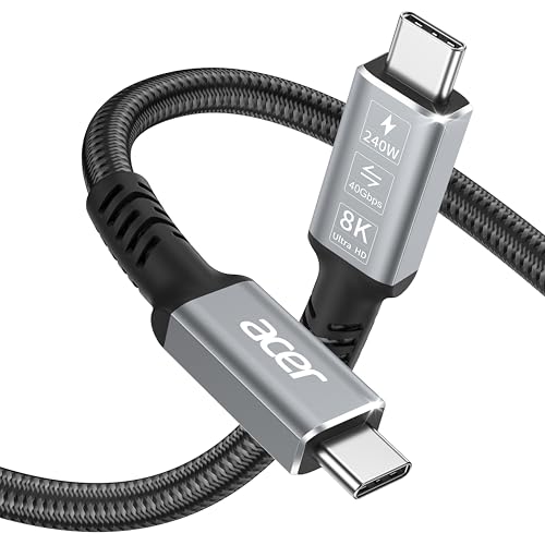 acer Câble USB 4 Thunderbolt 4/3, affichage vidéo 8K HDR, transfert de données 40 Gbps, charge PD 240 W, câble USB C vers USB-C pour iPhone 15/16/17, MacBook, écran Studio, SSD, eGpu,etc. - 1 m