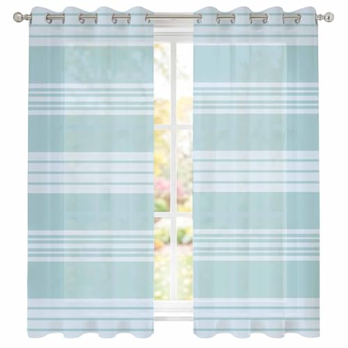 Simple Striped Sheer Curtains 39 Inch Length 2 Panels Set