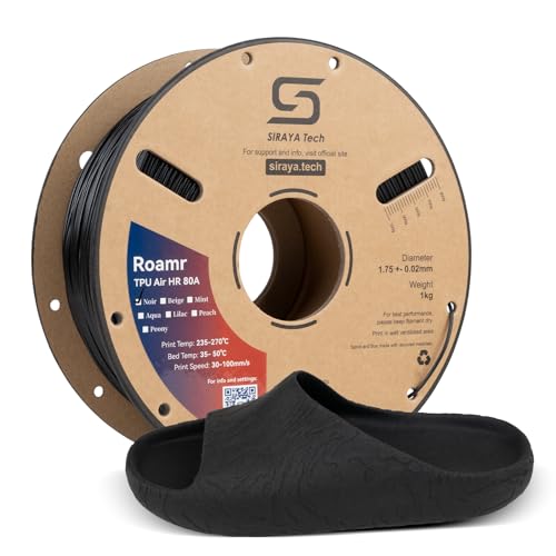 Siraya Tech Roamr TPU Air HR 80A Filament, 48-50% High Rebound, Foaming Flexible 3D Printer Filament, 64A-80A Variable Hardness, Matte Finish for Footwear, Midsoles, and Orthotics (800g, Noir)