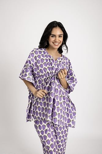 Image of Cotton Floral Printed 2 Piece Night Suit Top & Pajama Set for Women & Girls
