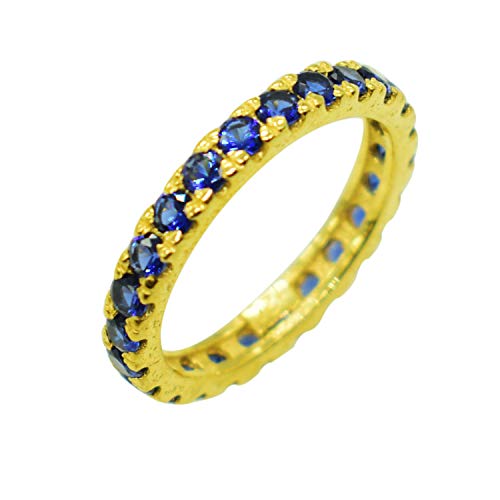 Alliance saphir bleu d'éternité et argent 925 plaqué or d'exception