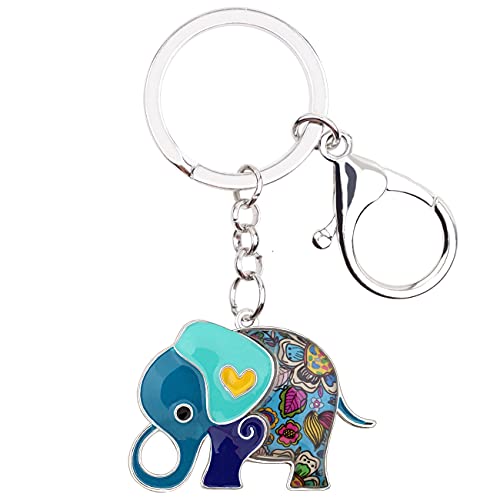 WEVENI Emaille EléPhant Porte-clés Cute EléPhant Porte-clés pour les Femme Filles Sac Accessoires de Voiture (Bleu)