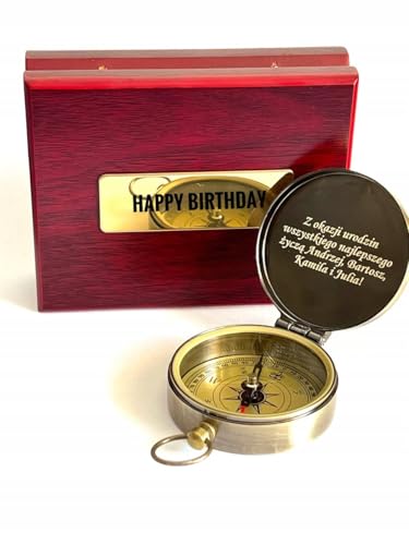 Brújula de latón personalizada con caja de regalo de madera miniatura 1