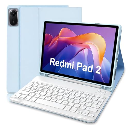 XUWUKU Funda Teclado para Xiaomi Redmi Pad 2/ Redmi Pad SE 11 Pulgadas, QWERTY Español Ñ, Funda con Teclado Bluetooth Magnético Desmontable para Xiaomi Redmi Pad 2 11 Pulgadas 2025, Azul