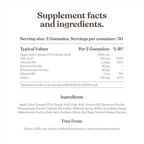Apple Cider Vinegar Gummies with The Mother 1000mg | Enhanced with Vitamin B12 & Folic Acid | 60 Vegan ACV Capsules with Pomegranate & Beetroot Powder | Natural Ingredients by Free Soul - Image 7