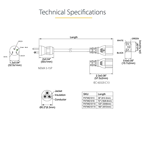 Startech.com 6Ft (2M) Hospital Grade Power Cord, 18Awg, Nema 5-15P To C13, 10A 125V, Green Dot Medical Power Cable, Pc Power Supply Power Cable, Printer / Monitor Power Cable - Ul Listed (Pxtmg1016) #TOP5