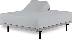 Top Split Queen Fitted Sheet - 100% Cotton 600 TC, 15" Deep Pocket For Adjustable Beds, Light Grey