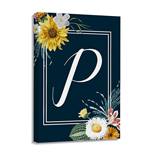 Toile murale cadeau personnalise lettre P motif peinture de tournesol moderne