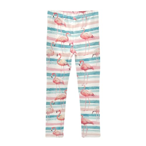 Wusikd Flamingos Pinks Girls' Leggings Toddler Doodles Blues Stripes Kids Yoga Pants Dance Active Tights 4T2