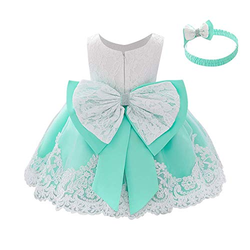 IMEKIS Toddler Girl Christening Baptism Gowns with Headband Bowknot Pageant Wedding Birthday Kids Princess First Communion Dresses Baby Dedication Dress Blessing Outfit Xmas Party Mint Green 4-5T