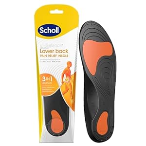 Scholl Orthotic Lower Back Pain Relief Insoles, 3-in-1 Action – Shock Absorption, Stabilisation & Pressure Redistribution, Deep Heel Cup and Arch Support, Size Small, UK 4.5-6.5, 1 Pair