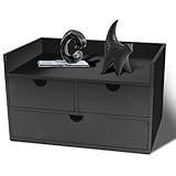 Charmewooden Organizador de escritorio con cajones, artículos de tocador de baño (color negro
