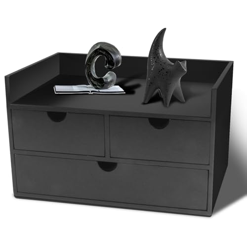 Desk Organizer with Drawers Countertop Drawer Organizer Tabletop Storage Organization Box Home Office Workspace Bathroom Toiletries Supplies (black with shelf)