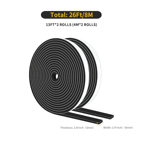 Image of Weather Stripping,High Density CR,Strong Adhesive,1 /4 in x 1 /8 in x 26Ft | Weather Stripping Door Seal Stripping,Lightproof, Soundproof Foam,Door Seal Strip for Door,Window Frame,Sliding Door,Black