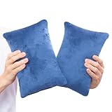 1 MIDDLE ONE Paquete de 2 almohadas pequeñas de espuma viscoelástica de 11 x 7 pulgadas para viajes, dormir, siesta y cuello, rodilla, apoyo lumbar, cojín pequeño para mascotas, perros (azul)