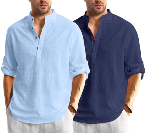 Image of Combo of Men Solid Cotton Blend Straight Kurta Shirt Pack of 2