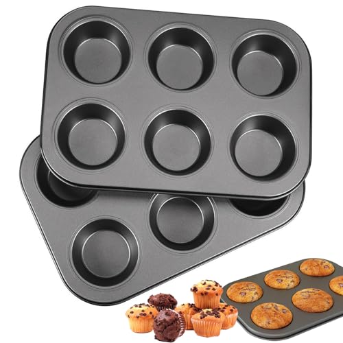 2 Stück Kohlenstoffstahl Muffinform Blech Groß Muffinformen 26 x 18 x 3cm, Antihaftbeschichtetes Muffins Backform, Waschbar Muffin Backblech Muffinblech, Muffin Form für Cupcakes, Brownies, Kuchen