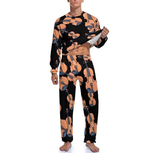 Violin Men's Pajama Set Long Sleeve Top And Pant Sleepwear Loungewear Soft Pj Sets2