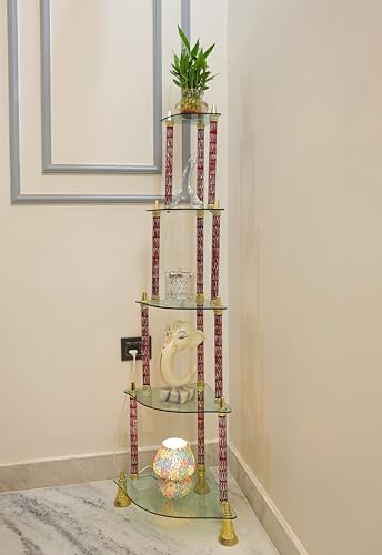 Image of SHREE Glass Wall Shelves || Living Room Stylish || Unique Design with Finish 5 Shelf (Red)
