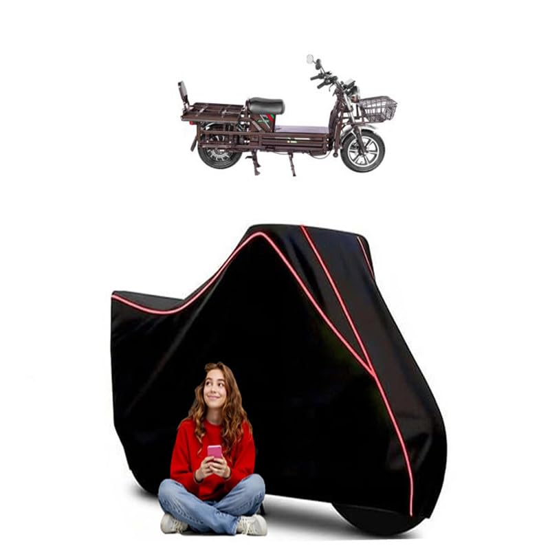 Image of Electric Trot Scooty Bike Cover Water Resistant Outdoor Use Universal Fit Scooters Motorcycles Heavy Duty UV Protection Dust Rain Scratch Resistant Elastic Bottom Black Blue Piping
