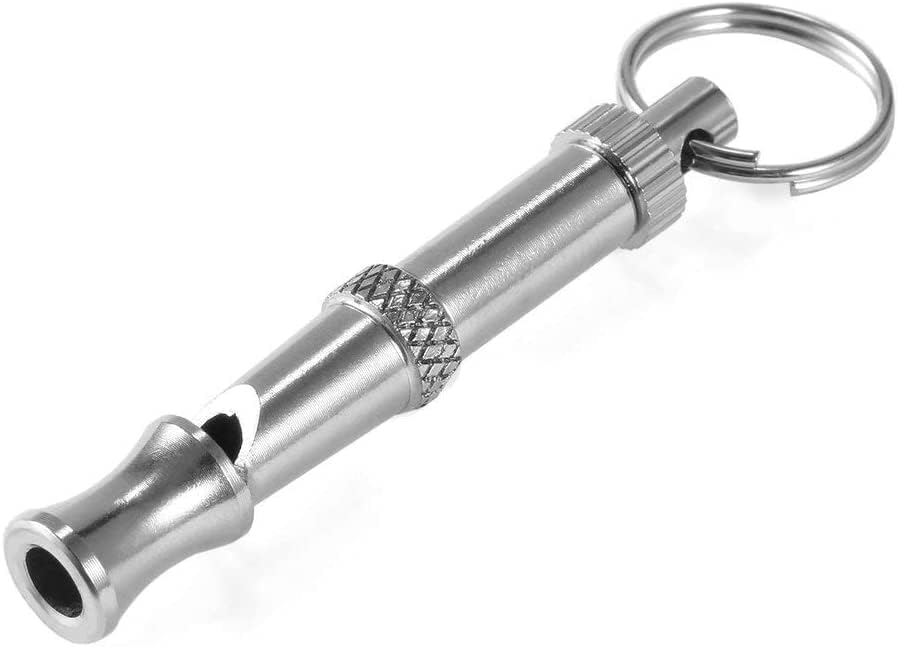 Silver Pets Whistle Adjustable Pet Training Sound Control Stainless Steel Puppy Bark Whistles with Suspendable Key Chain Dogs Training and Behavior Aids
