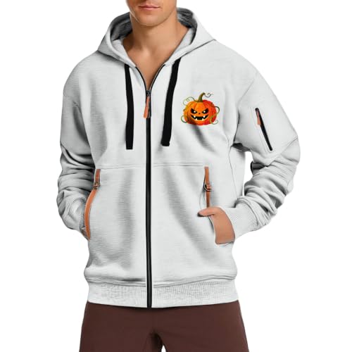 Chaqueta con capucha para hombre con cremallera y bolsillos en tejido gris