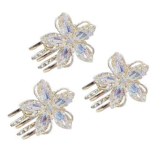 ELAYARD Petites Pinces à Cheveux à Griffes en Alliage de Zinc Lot de 3 Robustes Couleur Or, Fleurs Délicates pour Coiffures Élégantes au Quotidien