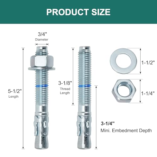 3434 x 5-1234 concrete anchors 20 pack 34 inch wedge anchors bolts zinc plated
