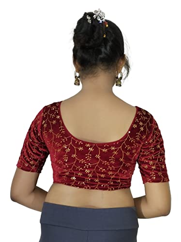 Image of PU Fashion Stylish Golden Embroidery Work Readymade Stretchable Velvet Blouse - Soft Breathable Fabric, Saree Blouse for Women