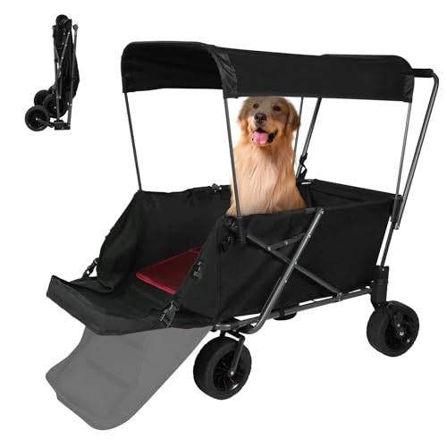 REDCAMP Carrello pieghevole per cani con tetto posteriore estraibile, portata 136 kg, per cani di grossa taglia, ruote con freni, per campeggio, giardino all'aperto, tessuto Oxford 600D di alta
