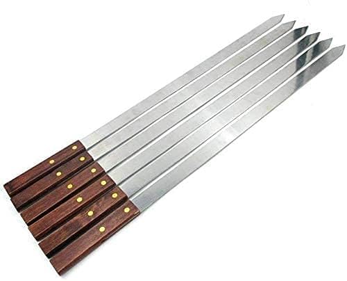 YSAMAX 12x BBQ Skewers, Reusable Flat Kabab Skewers with Wooden Handle for Grilling Sticks for Home, Outdoor Cocktail Party Essentials, Metal Skewer Stick (54 cm)
