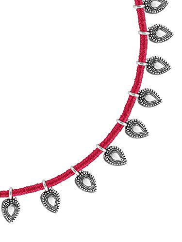 Image of Yellow Chimes Women and Girls Traditional Silver Oxidised Choker Jewellery Set - Black
