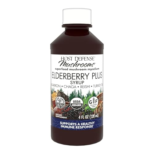Host Defense Elderberry Plus Syrup - Immune Respiratory & Lung Support Supplement* - Liquid Mushroom Supplement with Turkey Tail Reishi Agarikon & Chaga* - 4 fl oz (12 Servings)