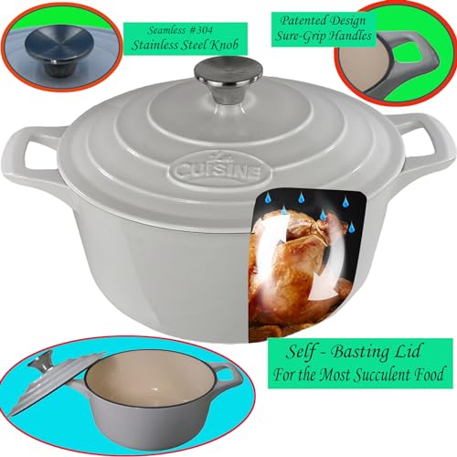 Image of La Cuisine Enameled Cast Iron Dutch Oven Casserole Pot with Lid, 5 QT 10.5 inch / 26cm O, For GalssTop Stove Oven-Safe PFOA Free Glossy Cream White Interior Glossy White Exterior