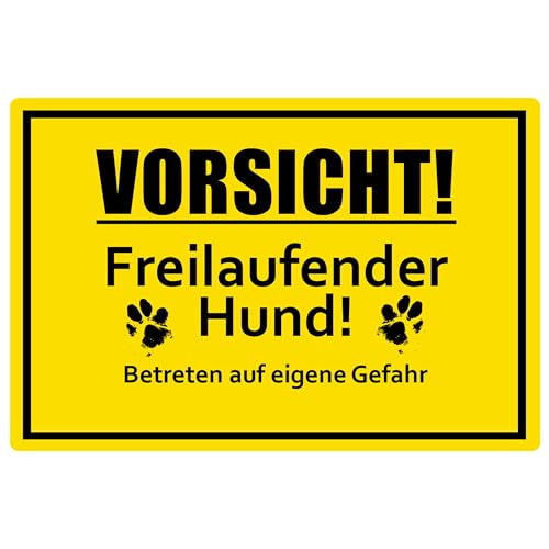 SL group - 1 Schild 'Vorsicht! Freilaufender Hund!' 30 x 20 cm aus stabiler PVC Kunststoff-Platte - Warnschild Achtung Wachhund Betreten auf eigene Gefahr - Warnung vor freilaufenden Hunden