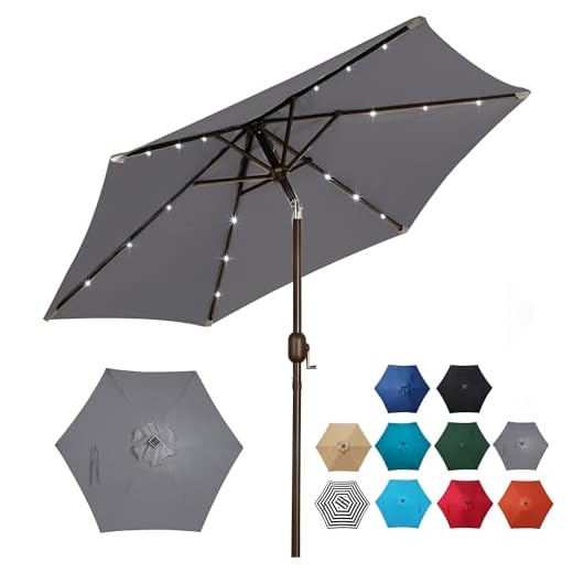 Best color umbrella with light grey cushions and umbrella Blissun 7.5 ft Solar LED Umbrella